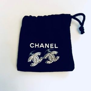 Chanel Double CC Logo Crystal Stud Earring